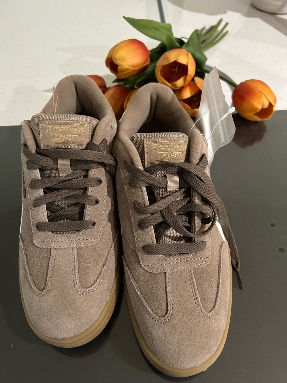 Reebok Suede Sneakers in Taupe with Gum Sole